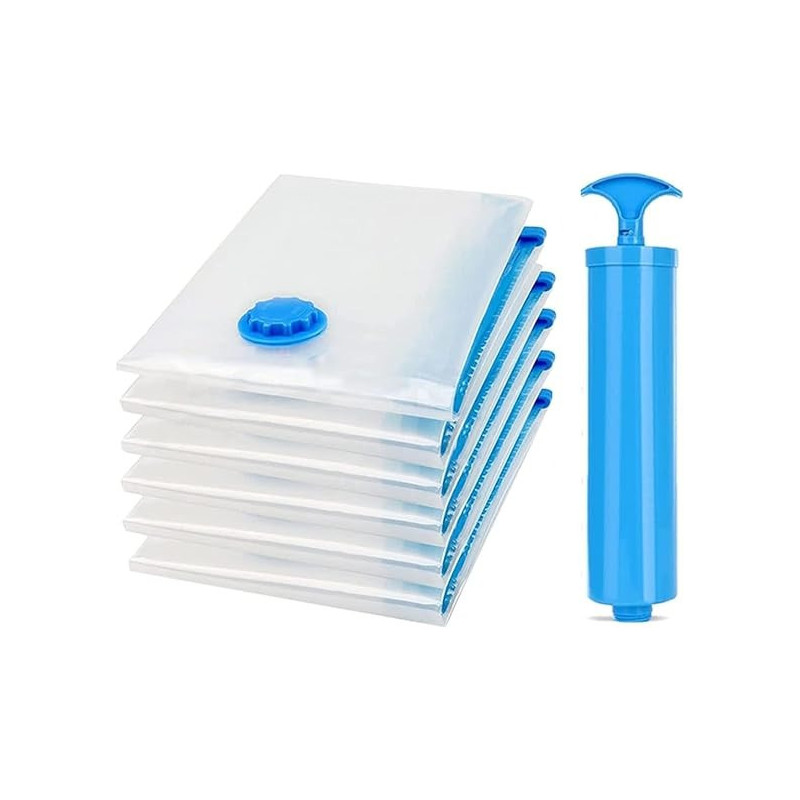 6-Piece Vacuum Storage Bag With Suction Pump Clear/Blue/Yellow 70 x 100Centimeter