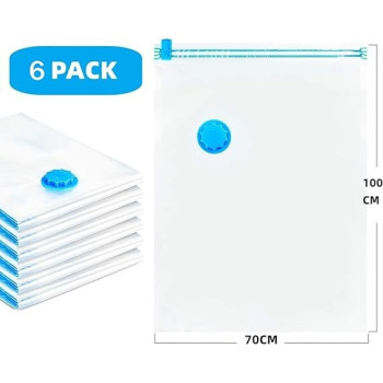 6-Piece Vacuum Storage Bag With Suction Pump Clear/Blue/Yellow 70 x 100Centimeter