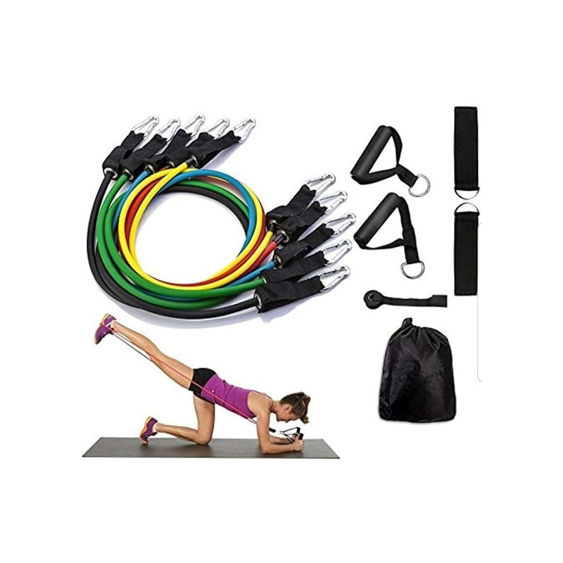 11 Pcs Fitness Resistance Band Set With Stackable Exercise Bands Legs Ankle Straps Multi-Function Professional Fitness Equipment