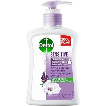 Dettol Sensitive Handwash Liquid Soap Pump Lavender And White Musk Fragrance 200 ml