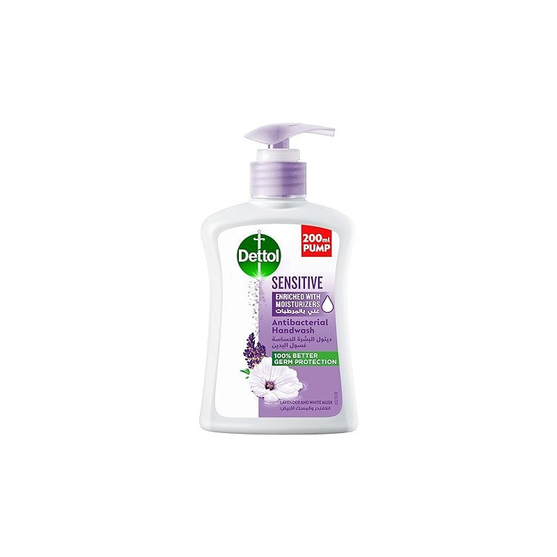 Dettol Sensitive Handwash Liquid Soap Pump Lavender And White Musk Fragrance 200 ml