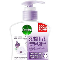 Dettol Sensitive Handwash Liquid Soap Pump Lavender And White Musk Fragrance 200 ml