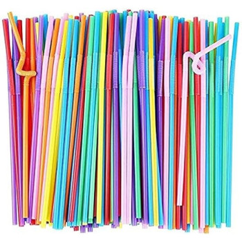 Flexible Plastic 100 Pcs Bendy Mixed Colours Party Disposable Drinking Straws Multicolour 26cm