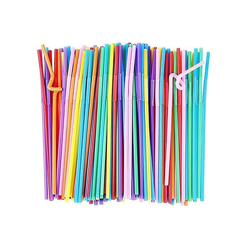 Flexible Plastic 100 Pcs Bendy Mixed Colours Party Disposable Drinking Straws Multicolour 26cm