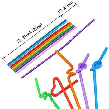 Flexible Plastic 100 Pcs Bendy Mixed Colours Party Disposable Drinking Straws Multicolour 26cm