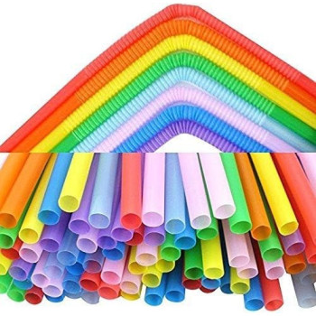 Flexible Plastic 100 Pcs Bendy Mixed Colours Party Disposable Drinking Straws Multicolour 26cm