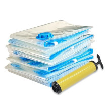 5-Piece Vacuum Storage Bag With Suction Pump Clear/Blue/Yellow 100 x 70Centimeter