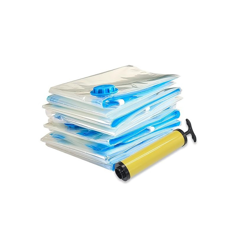 5-Piece Vacuum Storage Bag With Suction Pump Clear/Blue/Yellow 100 x 70Centimeter