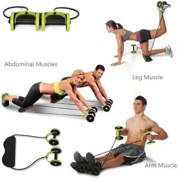 Forfar Dual Wheels Roller Sports Stretch Elastic Abdominal Resistance Pull Rope Tool Abdominal Muscle Trainer Exercise