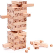 51-Piece Wooden Beech Building Block Set Stacking Board Game Shape And Number Recognition Educational Toy For Kids