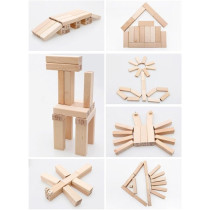 51-Piece Wooden Beech Building Block Set Stacking Board Game Shape And Number Recognition Educational Toy For Kids
