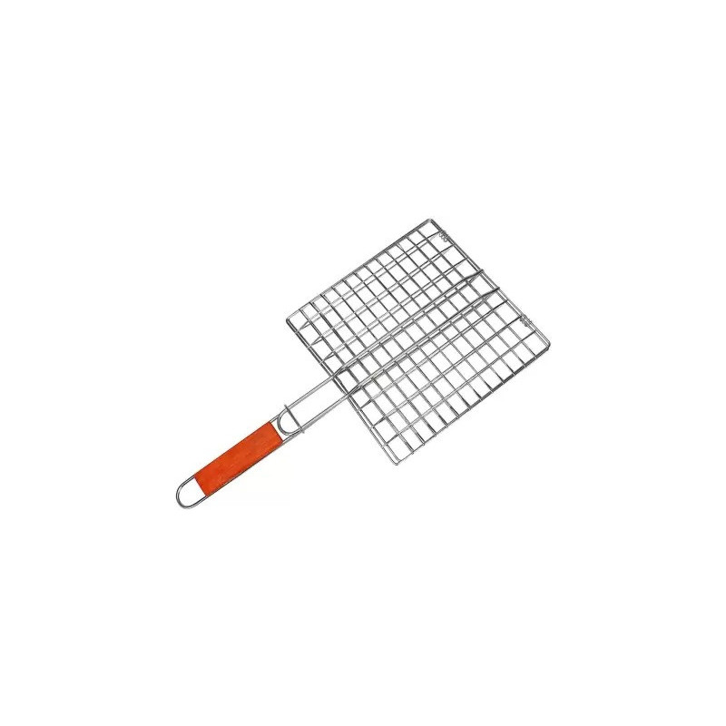 Bbq Grill With Wooden Handle, Silver/Brown, 17.4x.2 x 0.3 cm