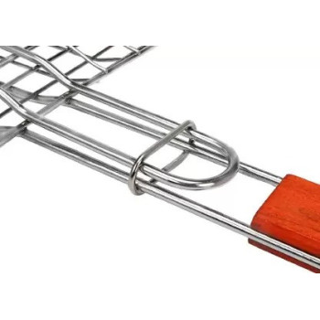 Bbq Grill With Wooden Handle, Silver/Brown, 17.4x.2 x 0.3 cm