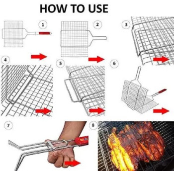 Bbq Grill With Wooden Handle, Silver/Brown, 17.4x.2 x 0.3 cm