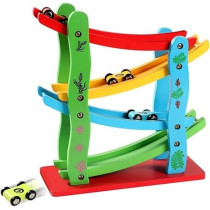 Colourful Wooden Track Race Set Miniature Car With Sliding Track Racer For Kids