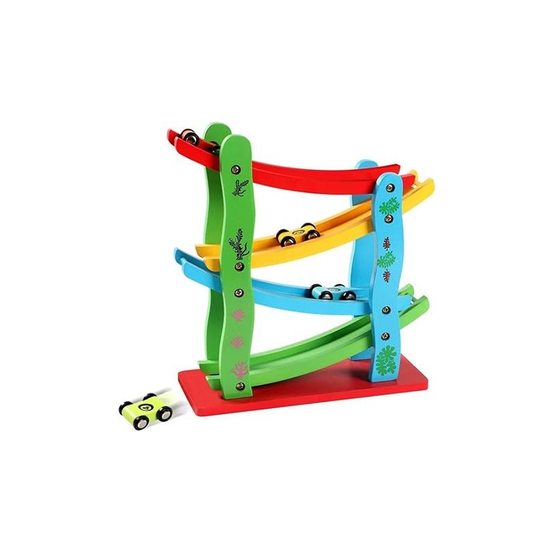Colourful Wooden Track Race Set Miniature Car With Sliding Track Racer For Kids
