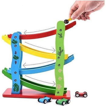 Colourful Wooden Track Race Set Miniature Car With Sliding Track Racer For Kids