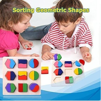 Grizzly Pack Of 3 Geometric Matching Blocks Pegged Puzzle
