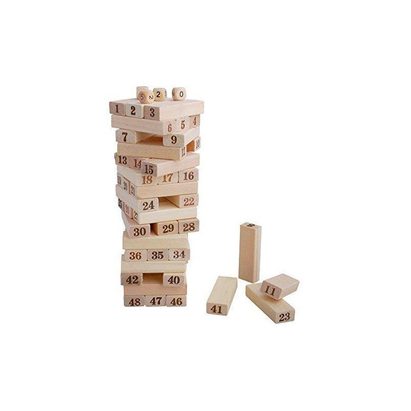 51-Piece Wooden Beech Game Stacking Blocks Set