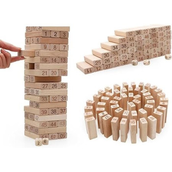 54-Piece Wooden Digital Laminated Stacking Block Set