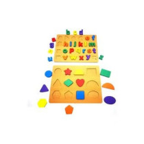 Asmat Learning Wooden Alphabet With Geometric Shape Puzzle Preschool Learning Toys 30 x 23cm