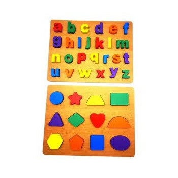 Asmat Learning Wooden Alphabet With Geometric Shape Puzzle Preschool Learning Toys 30 x 23cm