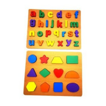 Asmat Learning Wooden Alphabet With Geometric Shape Puzzle Preschool Learning Toys 30 x 23cm