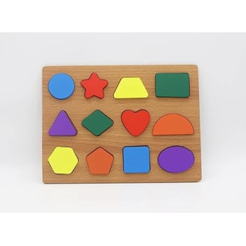 Asmat Learning Wooden Alphabet With Geometric Shape Puzzle Preschool Learning Toys 30 x 23cm
