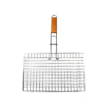 Raj Square Barbecue Grill With Wooden Handle Silver/Brown, 34.5 x 21cm