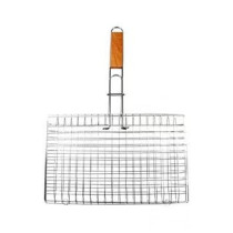 Raj Square Barbecue Grill With Wooden Handle Silver/Brown, 34.5 x 21cm