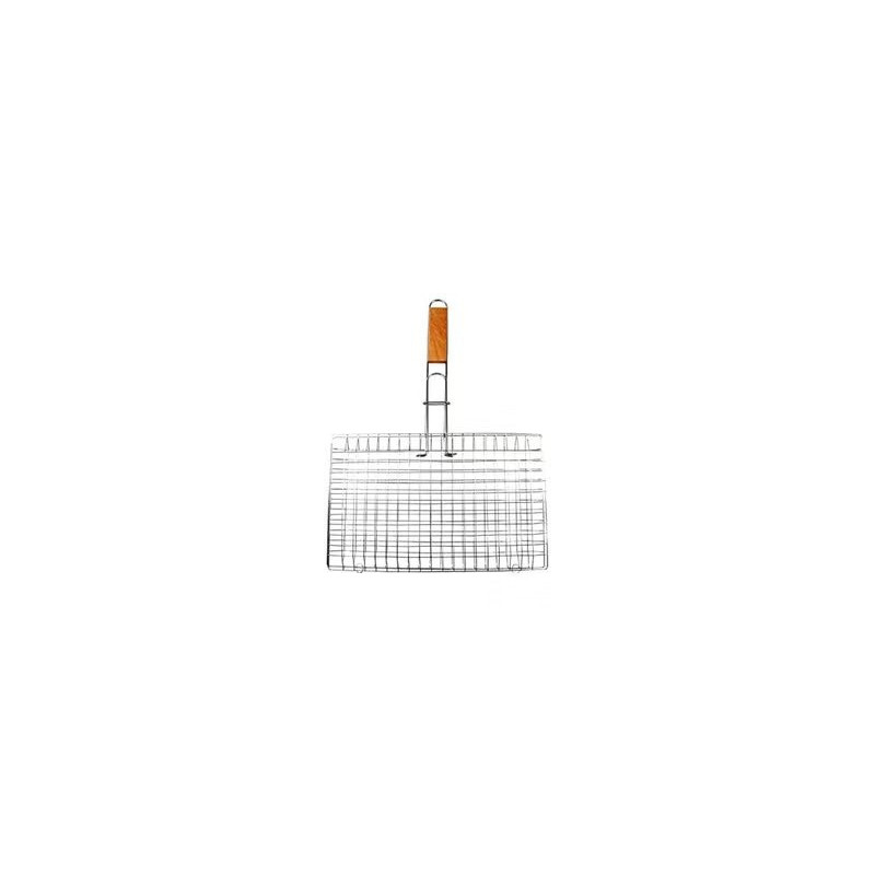Raj Square Barbecue Grill With Wooden Handle Silver/Brown, 34.5 x 21cm