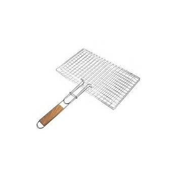 Raj Square Barbecue Grill With Wooden Handle Silver/Brown, 34.5 x 21cm