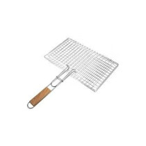 Raj Square Barbecue Grill With Wooden Handle Silver/Brown, 34.5 x 21cm