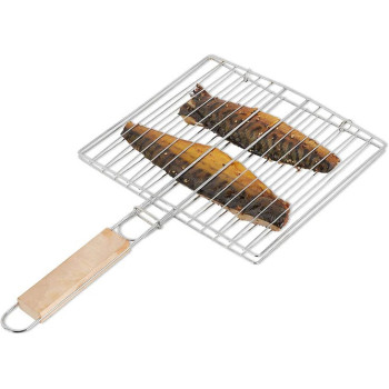 Raj Square Barbecue Grill With Wooden Handle Silver/Brown, 34.5 x 21cm
