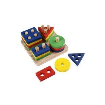 Wooden Geometric Sorting Building Blocks Set For 3+ Years