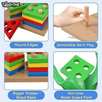 Wooden Geometric Sorting Building Blocks Set For 3+ Years