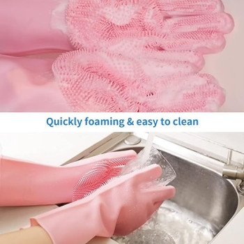 Reusable Silicone Washing Gloves Pink