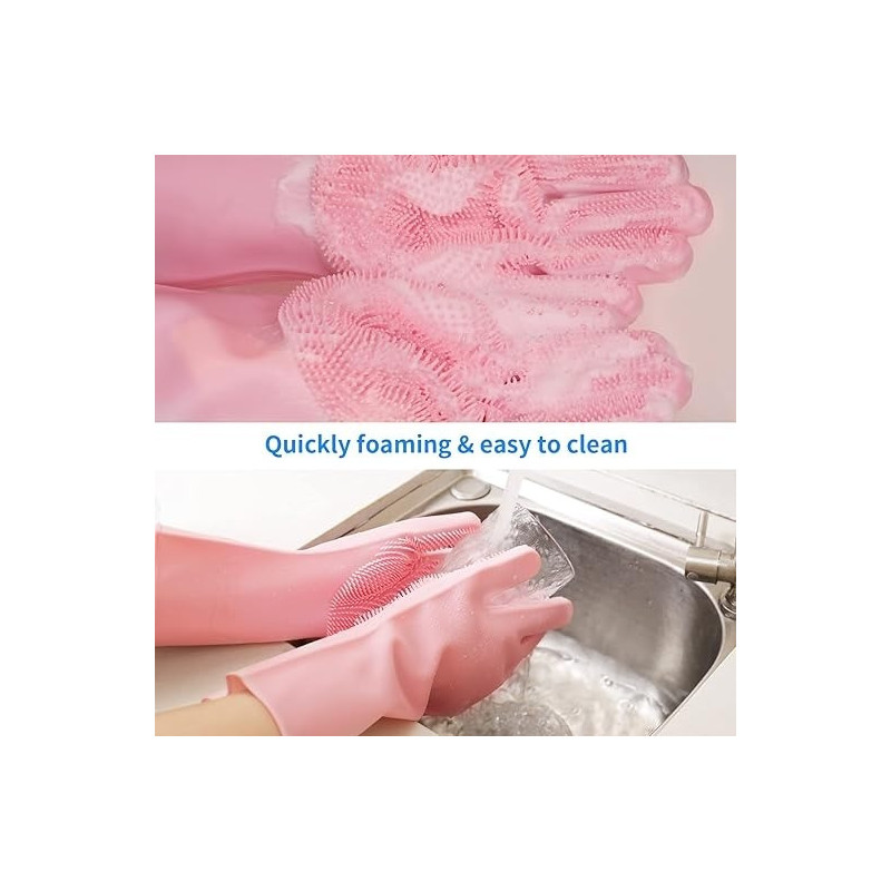Reusable Silicone Washing Gloves Pink