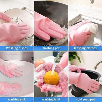 Reusable Silicone Washing Gloves Pink