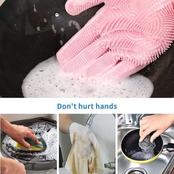 Reusable Silicone Washing Gloves Pink