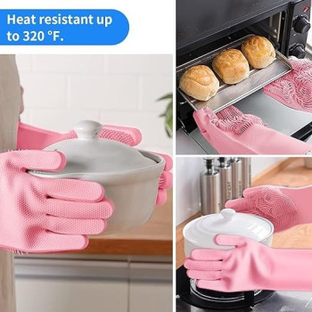 Reusable Silicone Washing Gloves Pink