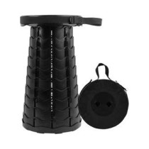 Outdoor PP Folding Telescopic Stool Pure Black 26 x 7.5 x 26cm