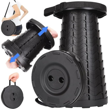 Outdoor PP Folding Telescopic Stool Pure Black 26 x 7.5 x 26cm