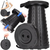 Outdoor PP Folding Telescopic Stool Pure Black 26 x 7.5 x 26cm