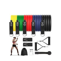 Mpow Resistance Bands Fitness Tubes Set With Door Anchor Ankle Straps Carrying Pouch For Losing Body Strengthening Shaping Body Rehabilitative Exercises(12 Pieces) 24.8cm