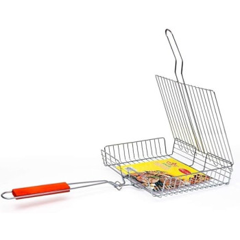 Bbq Burger Grilling Basket With Handle Silver/Orange