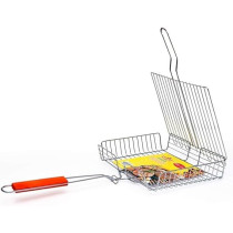Bbq Burger Grilling Basket With Handle Silver/Orange