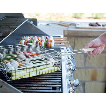 Bbq Burger Grilling Basket With Handle Silver/Orange