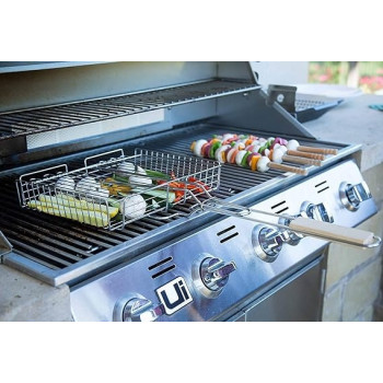 Bbq Burger Grilling Basket With Handle Silver/Orange