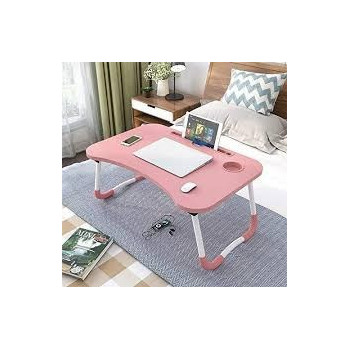 Foldable Laptop Table Withcup Holder, Pink/White
